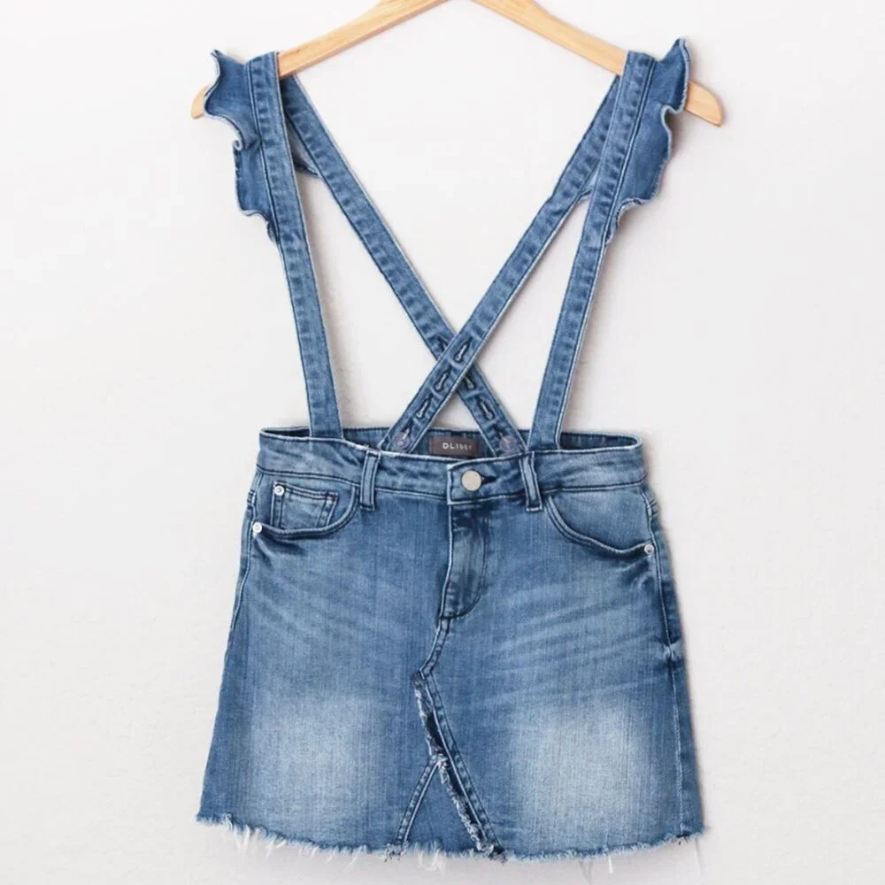 DL1961 Girl's 14 Jenny Overall Denim Skirt Searsy Adjustable Ruffle Straps Blue